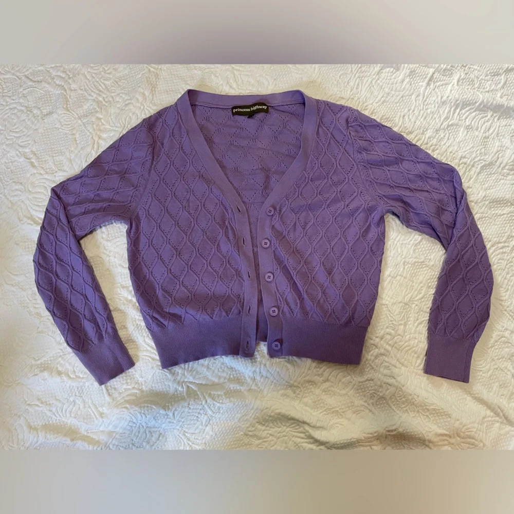 Princess Highway Lilac Pointelle V-Neck Cardigan